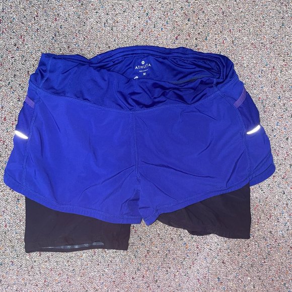 Blue/purple-Black Athleta shorts with built in spandex size medium - Picture 1 of 2